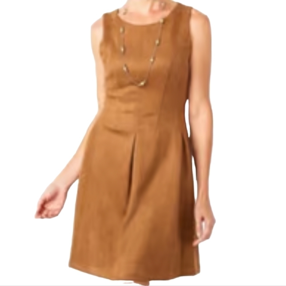 Roz & Ali Fawn Brown Faux Suede Fit and Flare Sleeveless Dress Size 16